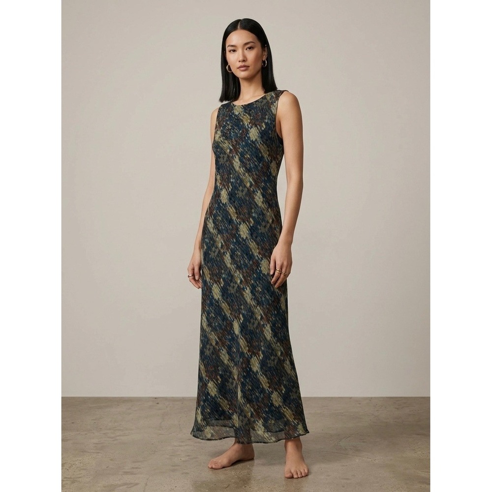 Tessuto Vintage Geometric Mosaic Print Sleeveless Maxi Dress Rayon Made in USA L